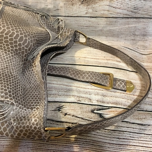 SOLD! G.I.L.I.  Gray Python Leather Fringed Hobo - Picture 6 of 8